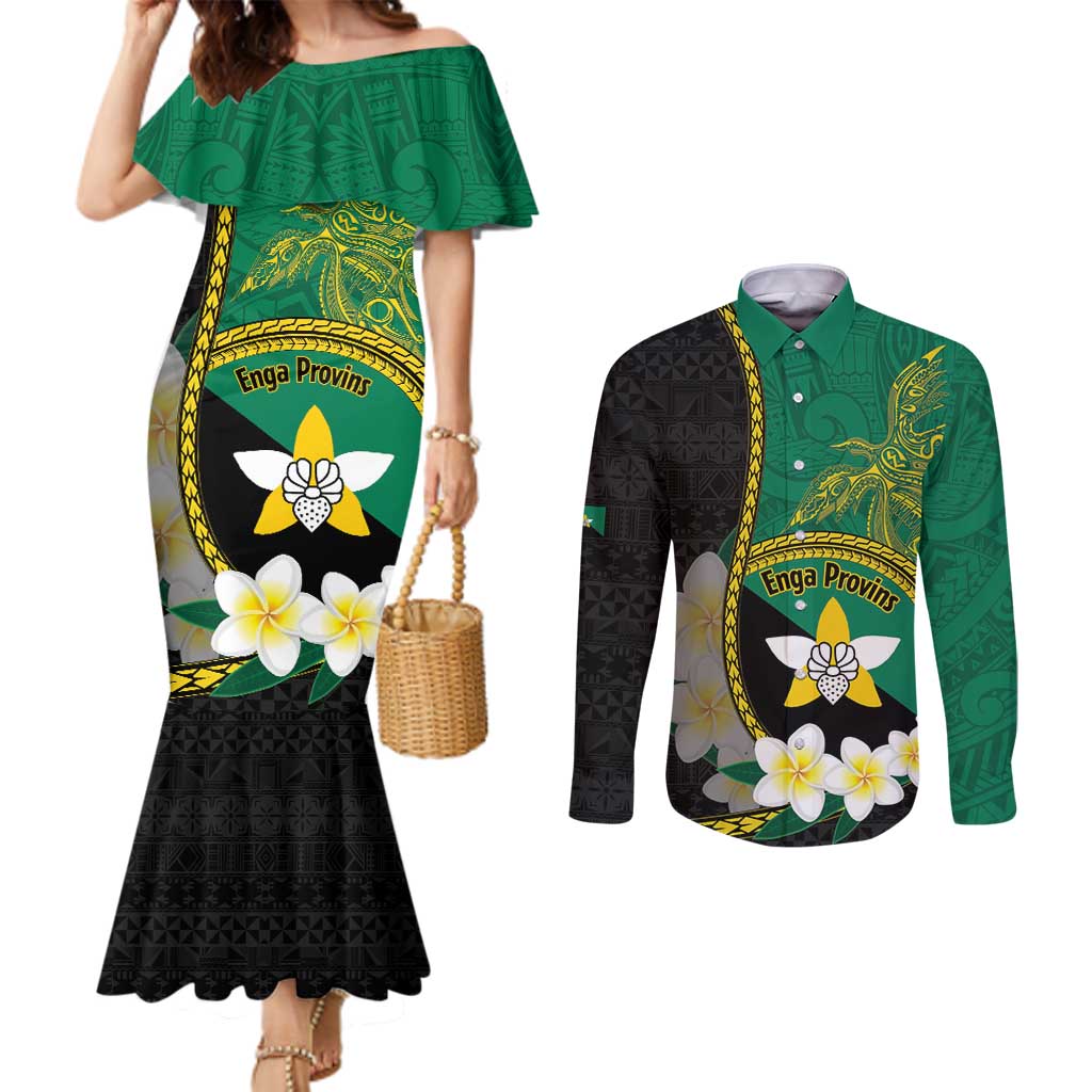 Personalised PNG Enga Provins Couples Matching Mermaid Dress and Long Sleeve Button Shirt Papua New Guinea Plumeria Melanesian Pattern - Aussie Hoodie