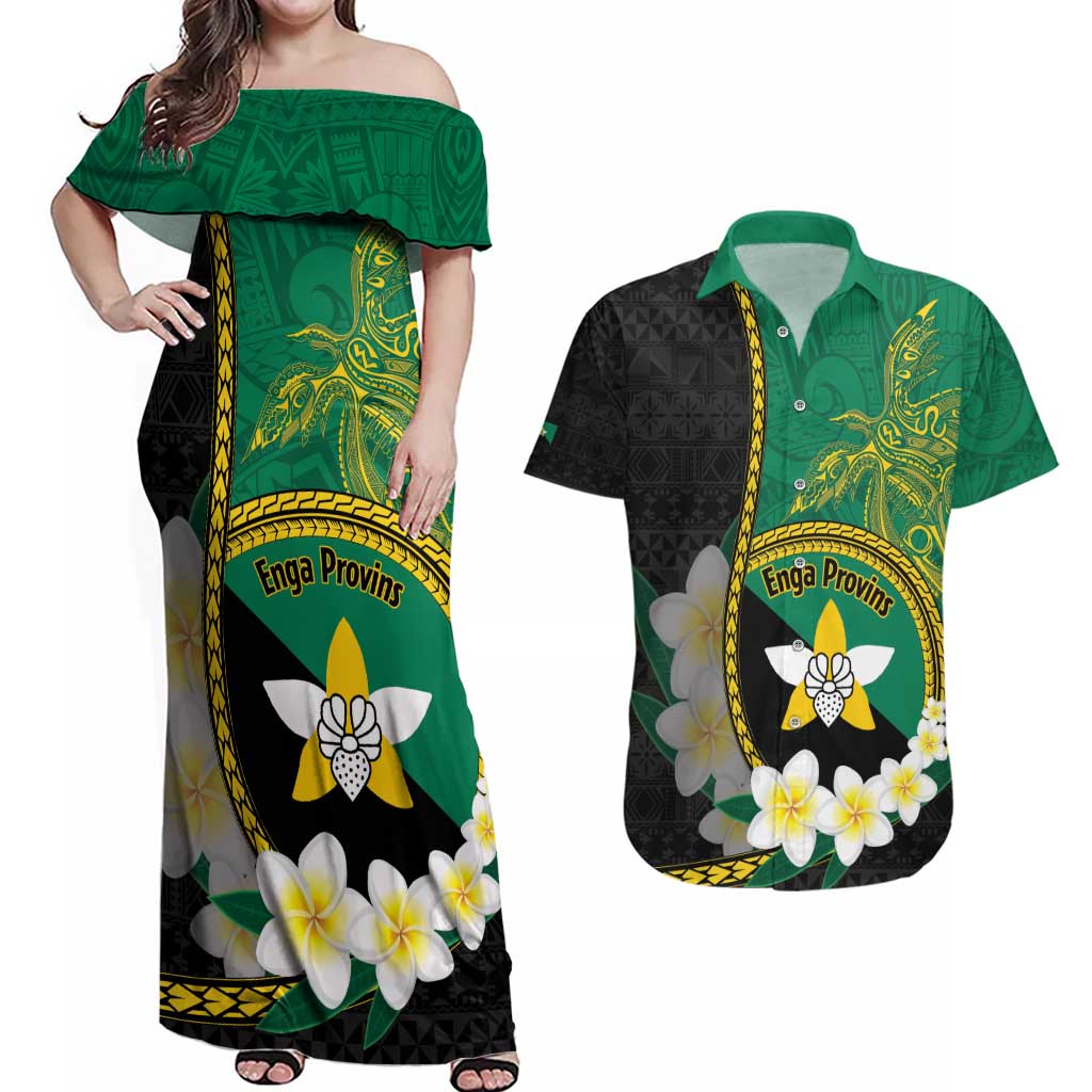 Personalised PNG Enga Provins Couples Matching Off Shoulder Maxi Dress and Hawaiian Shirt Papua New Guinea Plumeria Melanesian Pattern - Aussie Hoodie