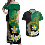 Personalised PNG Enga Provins Couples Matching Off Shoulder Maxi Dress and Hawaiian Shirt Papua New Guinea Plumeria Melanesian Pattern - Aussie Hoodie