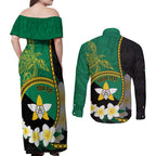 Personalised PNG Enga Provins Couples Matching Off Shoulder Maxi Dress and Long Sleeve Button Shirt Papua New Guinea Plumeria Melanesian Pattern - Aussie Hoodie