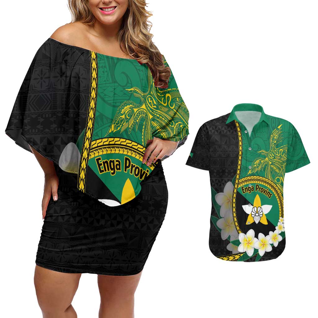 Personalised PNG Enga Provins Couples Matching Off Shoulder Short Dress and Hawaiian Shirt Papua New Guinea Plumeria Melanesian Pattern - Aussie Hoodie
