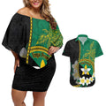 Personalised PNG Enga Provins Couples Matching Off Shoulder Short Dress and Hawaiian Shirt Papua New Guinea Plumeria Melanesian Pattern - Aussie Hoodie