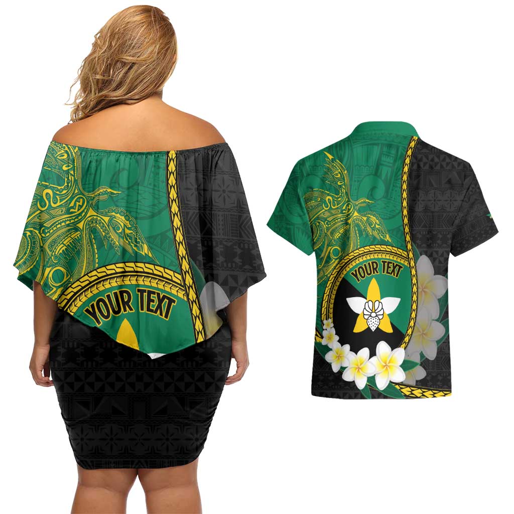 Personalised PNG Enga Provins Couples Matching Off Shoulder Short Dress and Hawaiian Shirt Papua New Guinea Plumeria Melanesian Pattern - Aussie Hoodie