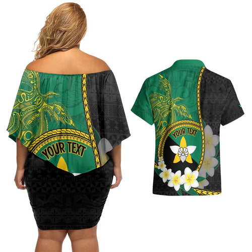 Personalised PNG Enga Provins Couples Matching Off Shoulder Short Dress and Hawaiian Shirt Papua New Guinea Plumeria Melanesian Pattern - Aussie Hoodie