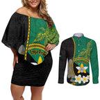 Personalised PNG Enga Provins Couples Matching Off Shoulder Short Dress and Long Sleeve Button Shirt Papua New Guinea Plumeria Melanesian Pattern - Aussie Hoodie