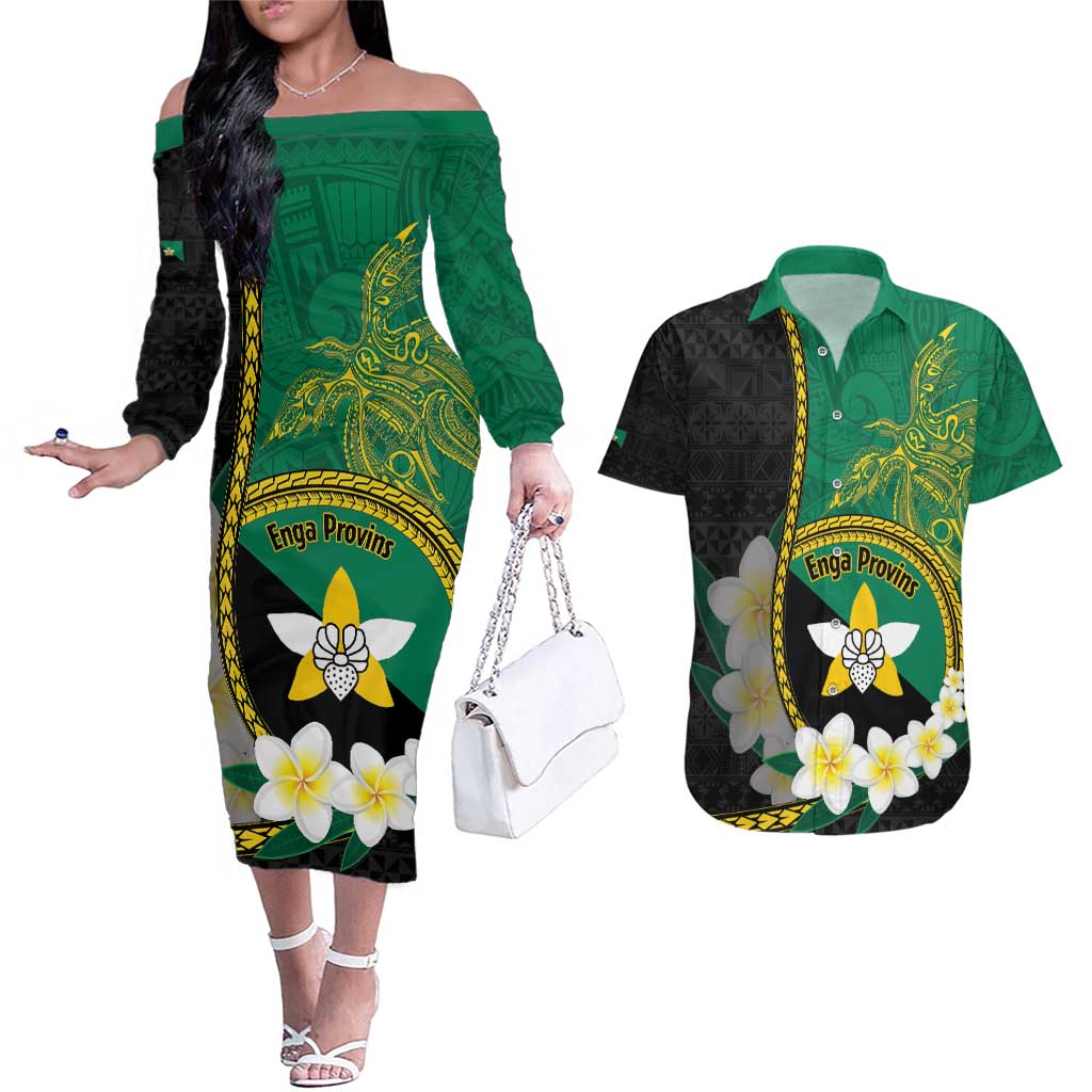 Personalised PNG Enga Provins Couples Matching Off The Shoulder Long Sleeve Dress and Hawaiian Shirt Papua New Guinea Plumeria Melanesian Pattern - Aussie Hoodie