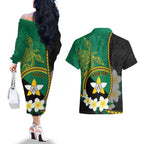 Personalised PNG Enga Provins Couples Matching Off The Shoulder Long Sleeve Dress and Hawaiian Shirt Papua New Guinea Plumeria Melanesian Pattern - Aussie Hoodie