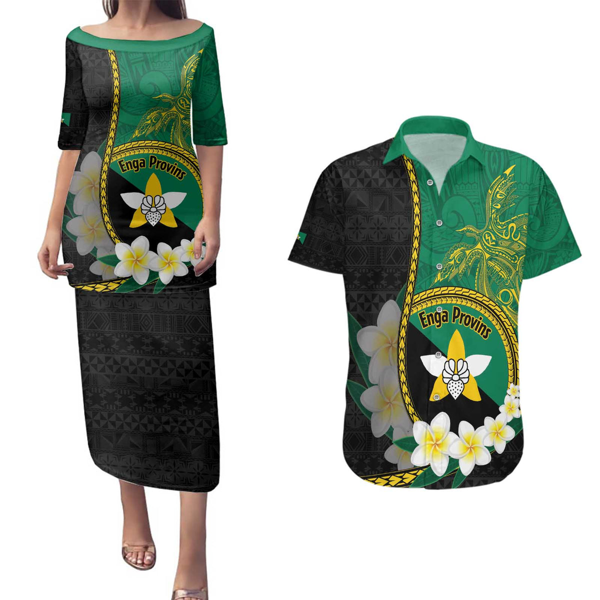 Personalised PNG Enga Provins Couples Matching Puletasi and Hawaiian Shirt Papua New Guinea Plumeria Melanesian Pattern - Aussie Hoodie