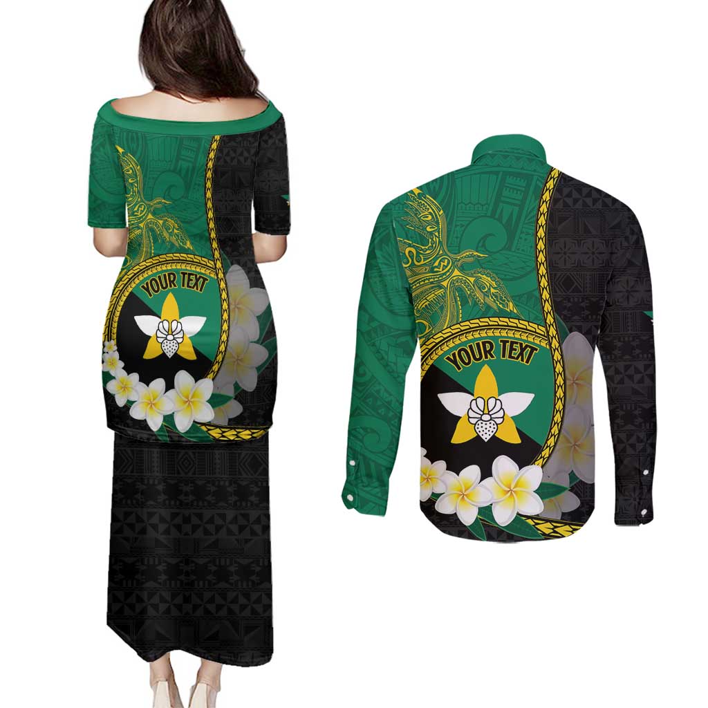Personalised PNG Enga Provins Couples Matching Puletasi and Long Sleeve Button Shirt Papua New Guinea Plumeria Melanesian Pattern - Aussie Hoodie