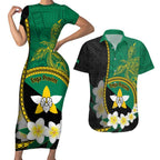 Personalised PNG Enga Provins Couples Matching Short Sleeve Bodycon Dress and Hawaiian Shirt Papua New Guinea Plumeria Melanesian Pattern - Aussie Hoodie