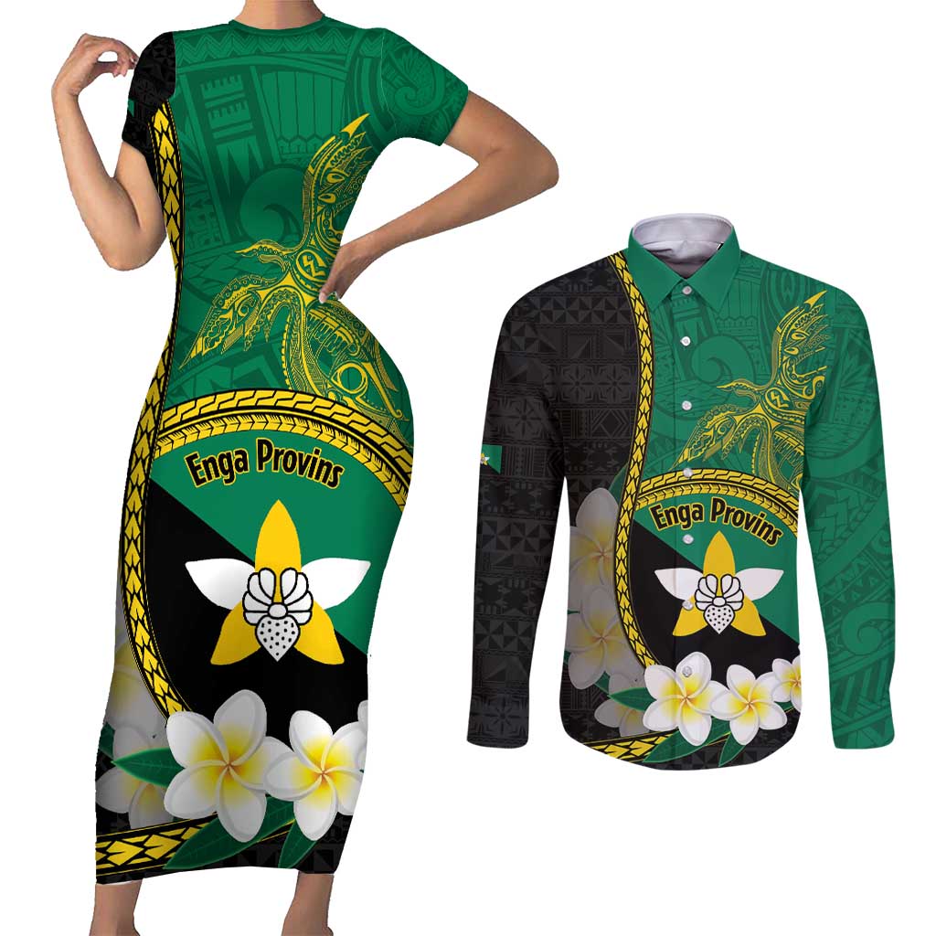 Personalised PNG Enga Provins Couples Matching Short Sleeve Bodycon Dress and Long Sleeve Button Shirt Papua New Guinea Plumeria Melanesian Pattern - Aussie Hoodie