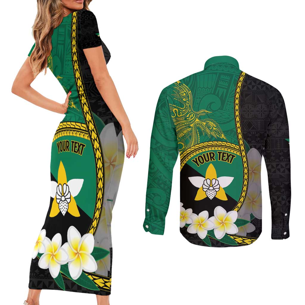Personalised PNG Enga Provins Couples Matching Short Sleeve Bodycon Dress and Long Sleeve Button Shirt Papua New Guinea Plumeria Melanesian Pattern - Aussie Hoodie