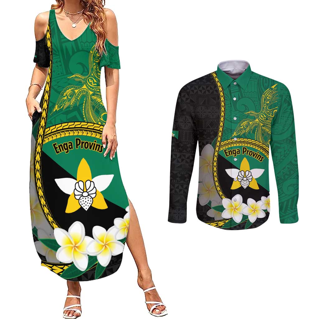 Personalised PNG Enga Provins Couples Matching Summer Maxi Dress and Long Sleeve Button Shirt Papua New Guinea Plumeria Melanesian Pattern - Aussie Hoodie