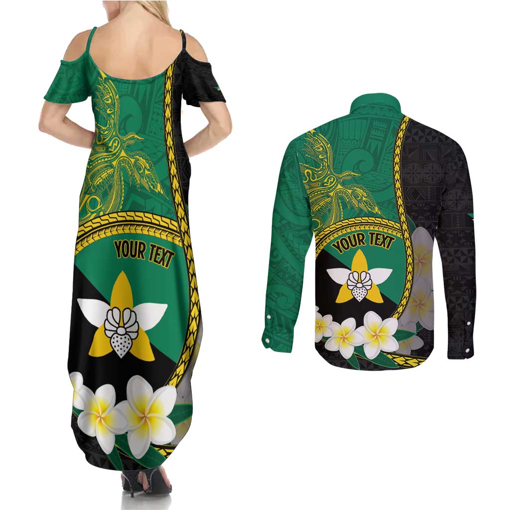 Personalised PNG Enga Provins Couples Matching Summer Maxi Dress and Long Sleeve Button Shirt Papua New Guinea Plumeria Melanesian Pattern - Aussie Hoodie