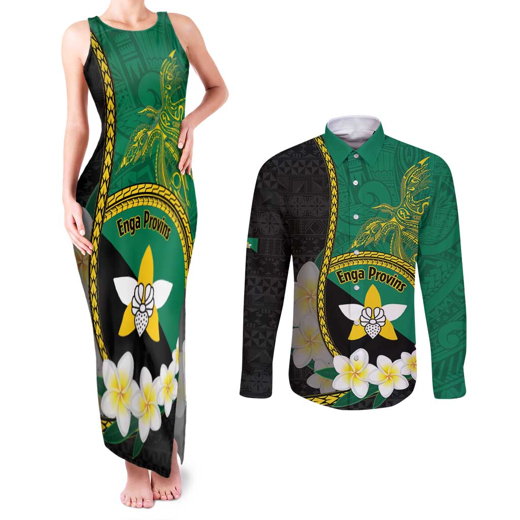 Personalised PNG Enga Provins Couples Matching Tank Maxi Dress and Long Sleeve Button Shirt Papua New Guinea Plumeria Melanesian Pattern - Aussie Hoodie