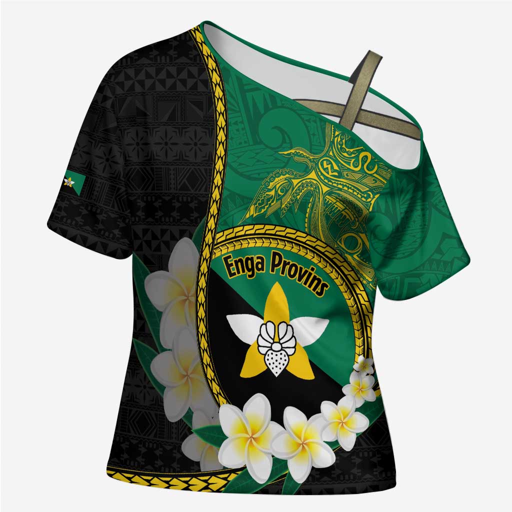 Personalised PNG Enga Provins Cross Shoulder Shirt Papua New Guinea Plumeria Melanesian Pattern - Aussie Hoodie