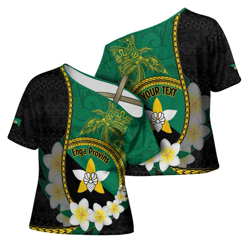 Personalised PNG Enga Provins Cross Shoulder Shirt Papua New Guinea Plumeria Melanesian Pattern - Aussie Hoodie