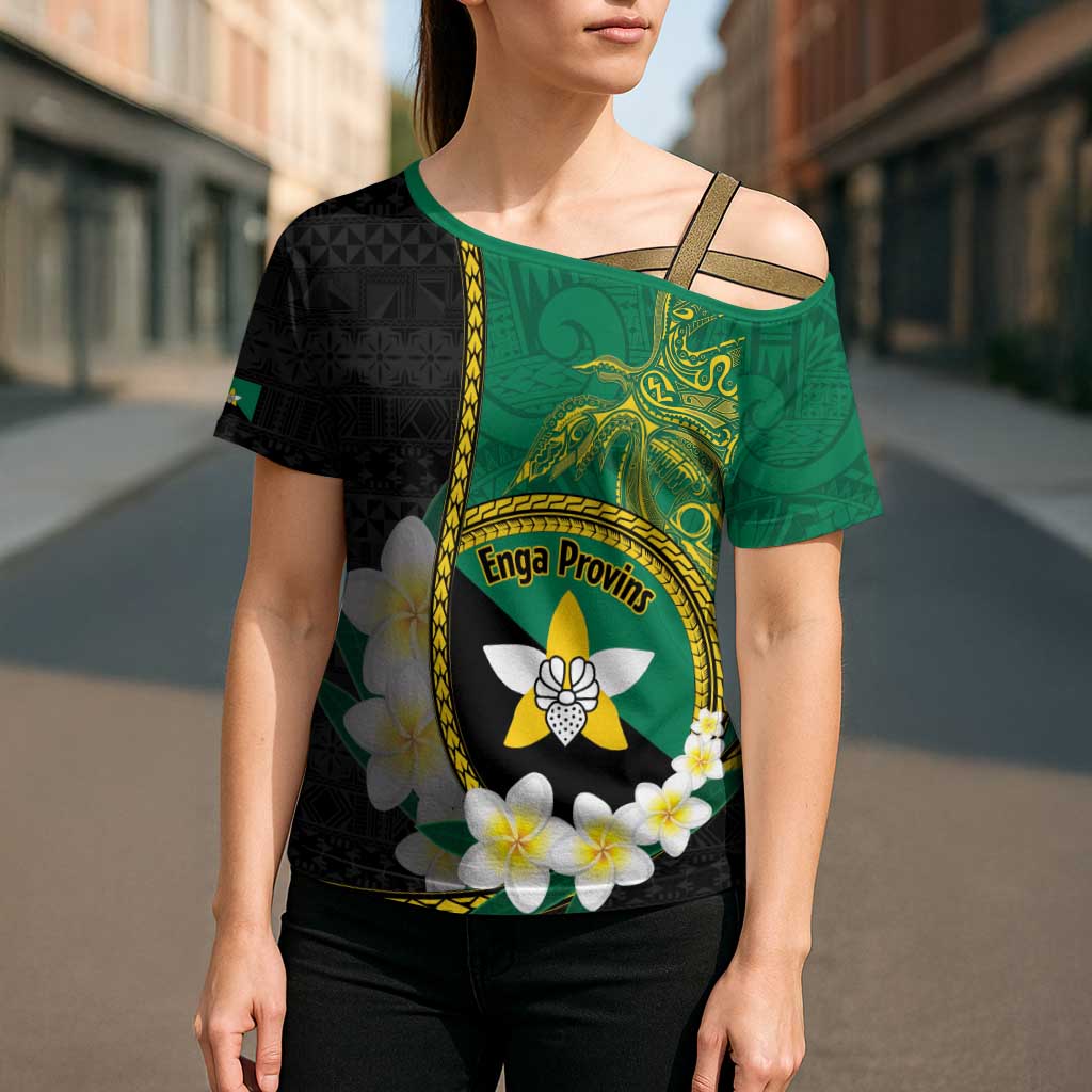Personalised PNG Enga Provins Cross Shoulder Shirt Papua New Guinea Plumeria Melanesian Pattern - Aussie Hoodie