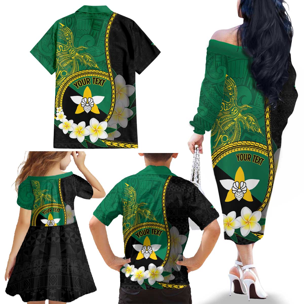 Personalised PNG Enga Provins Family Matching Off The Shoulder Long Sleeve Dress and Hawaiian Shirt Papua New Guinea Plumeria Melanesian Pattern - Aussie Hoodie