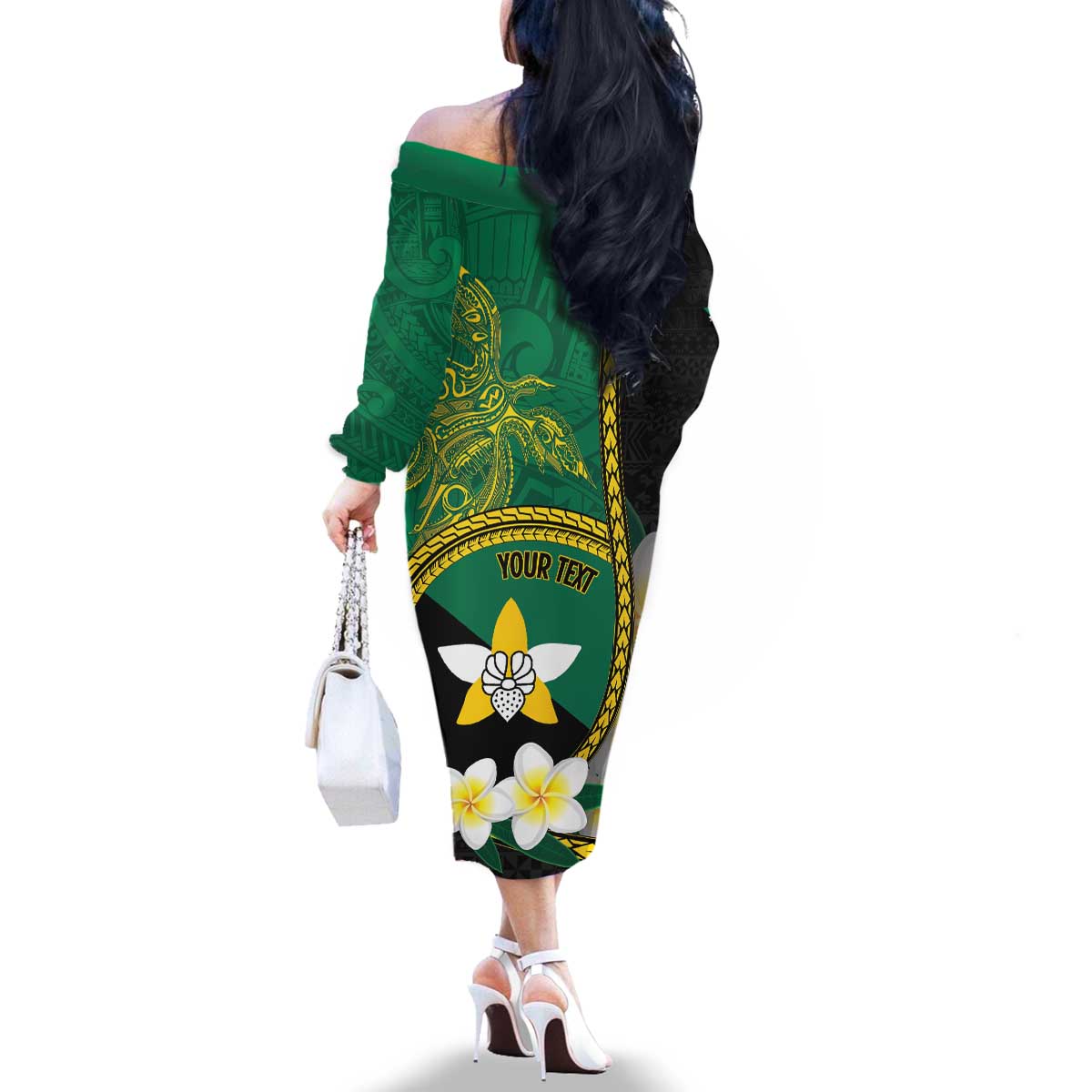 Personalised PNG Enga Provins Family Matching Off The Shoulder Long Sleeve Dress and Hawaiian Shirt Papua New Guinea Plumeria Melanesian Pattern - Aussie Hoodie
