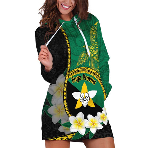 Personalised PNG Enga Provins Hoodie Dress Papua New Guinea Plumeria Melanesian Pattern - Aussie Hoodie