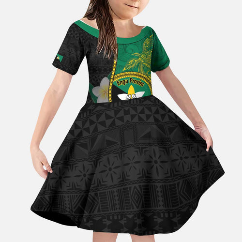 Personalised PNG Enga Provins Kid Short Sleeve Dress Papua New Guinea Plumeria Melanesian Pattern - Aussie Hoodie