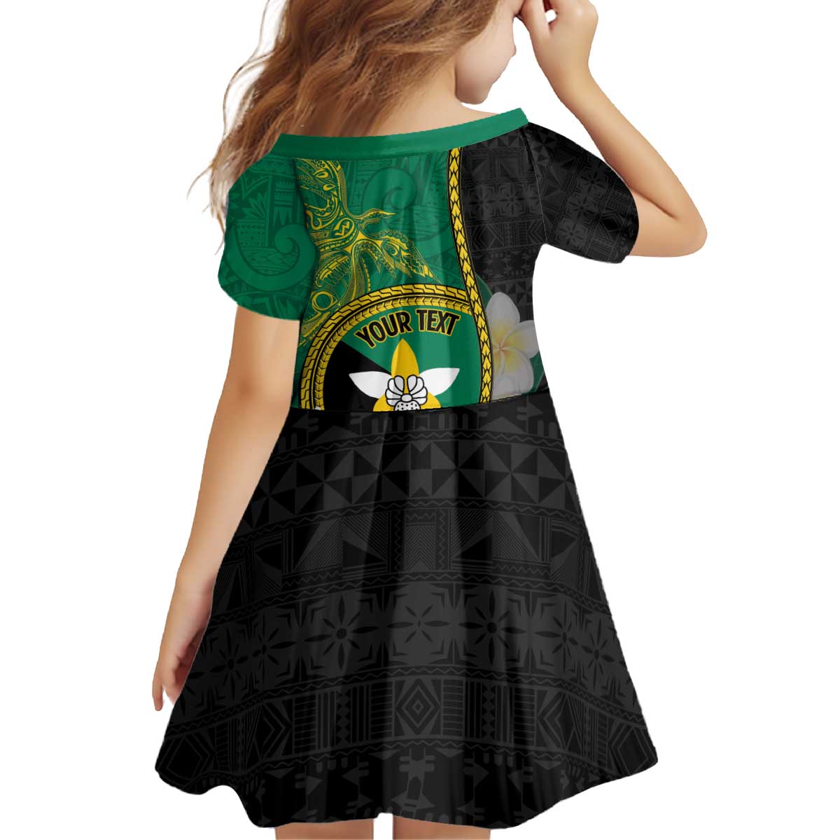 Personalised PNG Enga Provins Kid Short Sleeve Dress Papua New Guinea Plumeria Melanesian Pattern - Aussie Hoodie