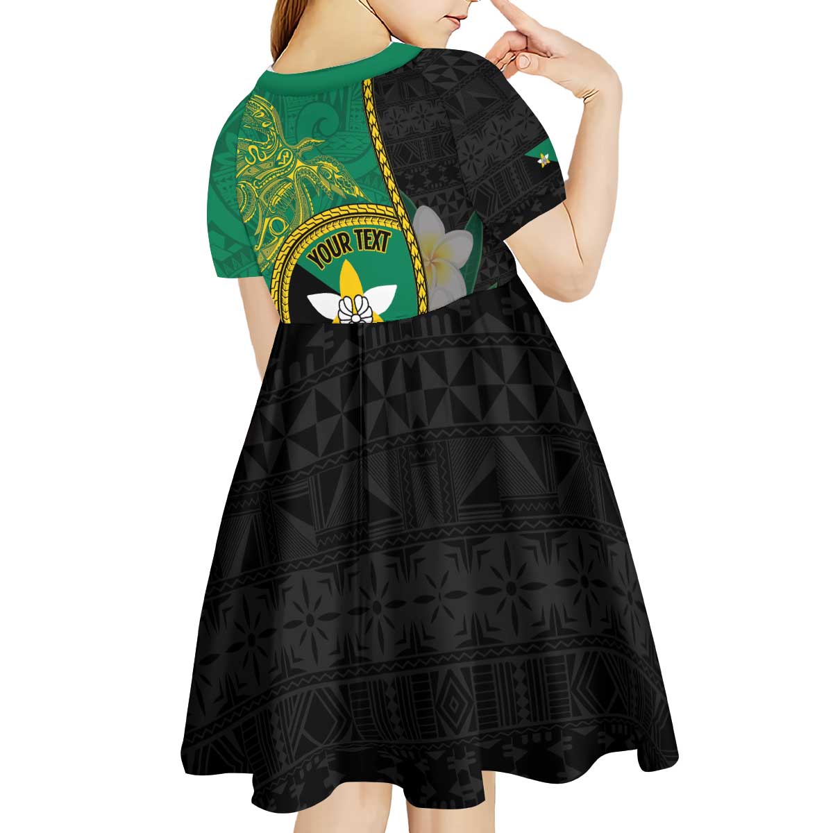 Personalised PNG Enga Provins Kid Short Sleeve Dress Papua New Guinea Plumeria Melanesian Pattern - Aussie Hoodie
