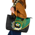 Personalised PNG Enga Provins Leather Tote Bag Papua New Guinea Plumeria Melanesian Pattern - Aussie Hoodie