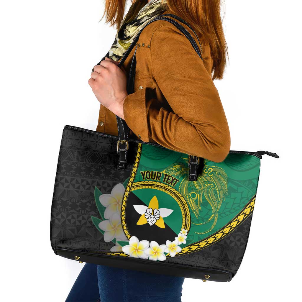 Personalised PNG Enga Provins Leather Tote Bag Papua New Guinea Plumeria Melanesian Pattern - Aussie Hoodie