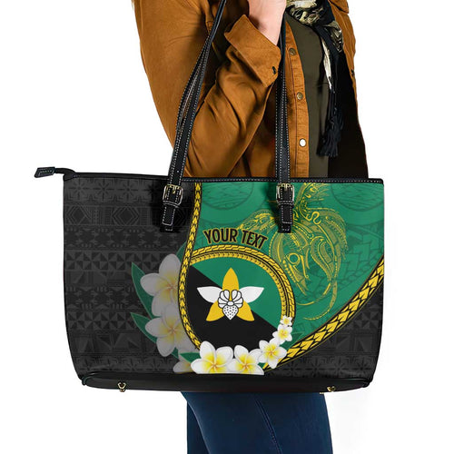 Personalised PNG Enga Provins Leather Tote Bag Papua New Guinea Plumeria Melanesian Pattern - Aussie Hoodie