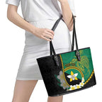 Personalised PNG Enga Provins Leather Tote Bag Papua New Guinea Plumeria Melanesian Pattern - Aussie Hoodie