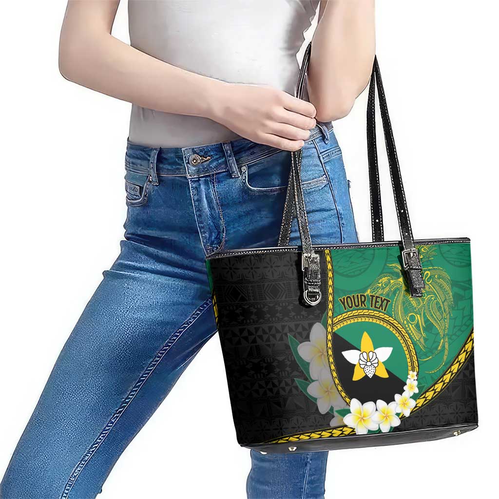 Personalised PNG Enga Provins Leather Tote Bag Papua New Guinea Plumeria Melanesian Pattern - Aussie Hoodie