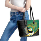 Personalised PNG Enga Provins Leather Tote Bag Papua New Guinea Plumeria Melanesian Pattern - Aussie Hoodie