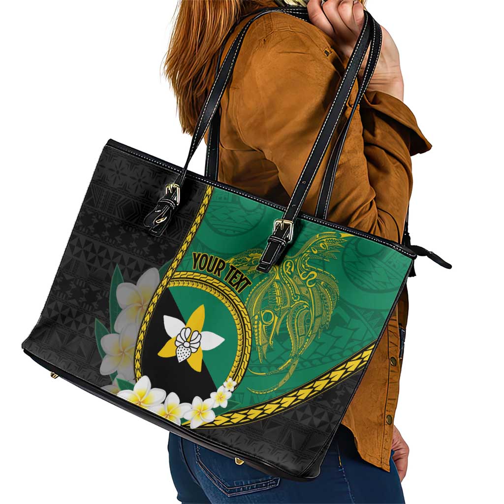 Personalised PNG Enga Provins Leather Tote Bag Papua New Guinea Plumeria Melanesian Pattern - Aussie Hoodie