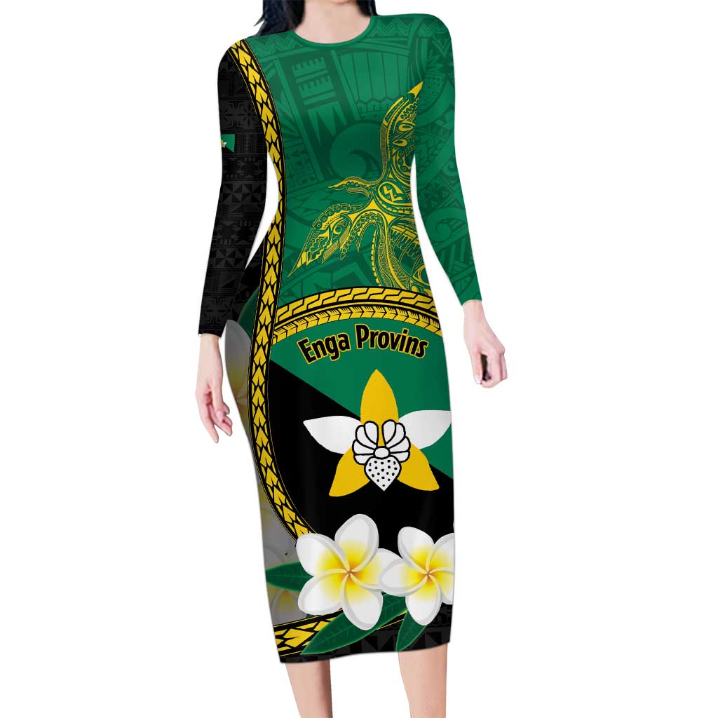 Personalised PNG Enga Provins Long Sleeve Bodycon Dress Papua New Guinea Plumeria Melanesian Pattern - Aussie Hoodie