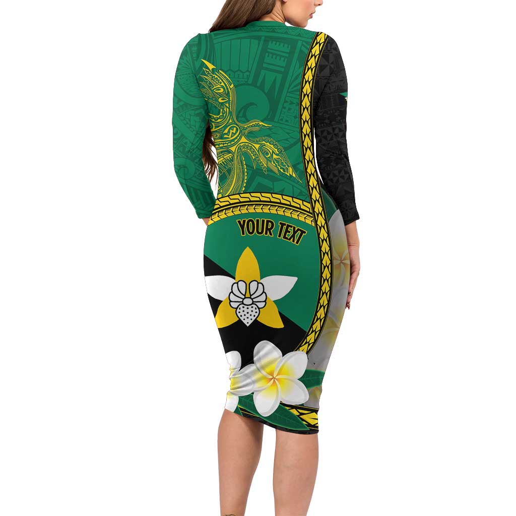 Personalised PNG Enga Provins Long Sleeve Bodycon Dress Papua New Guinea Plumeria Melanesian Pattern - Aussie Hoodie