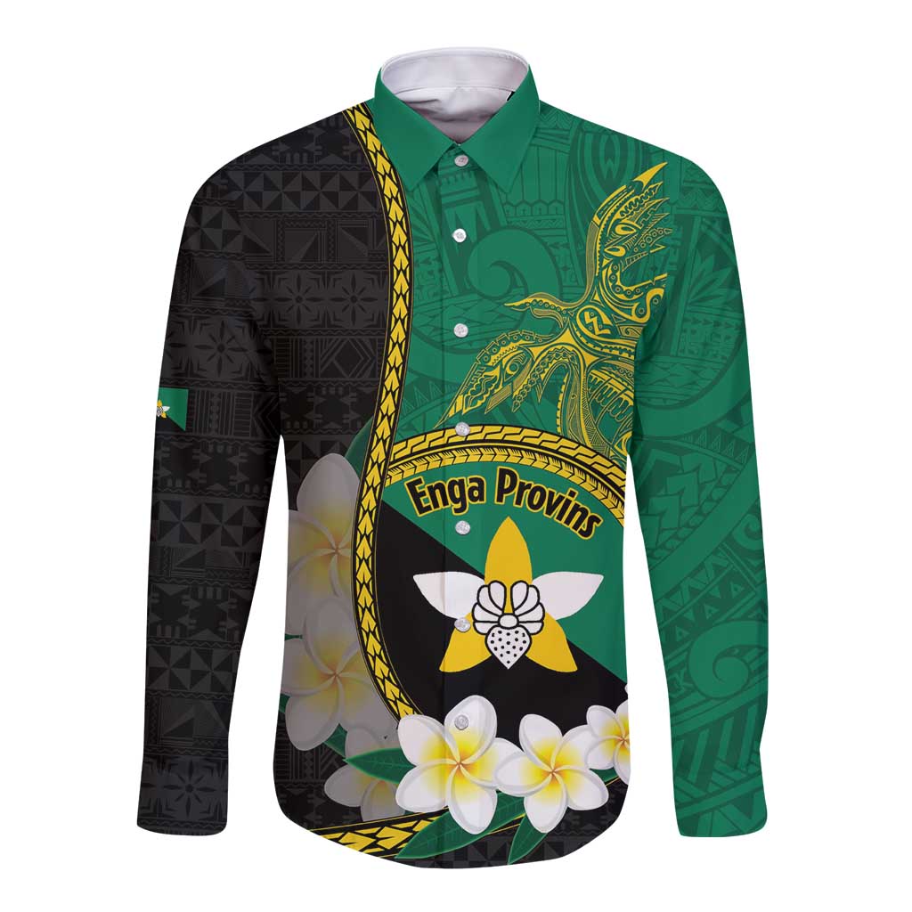 Personalised PNG Enga Provins Long Sleeve Button Shirt Papua New Guinea Plumeria Melanesian Pattern - Aussie Hoodie