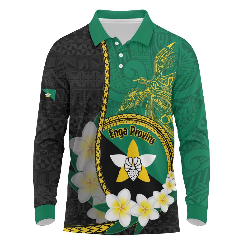 Personalised PNG Enga Provins Long Sleeve Polo Shirt Papua New Guinea Plumeria Melanesian Pattern - Aussie Hoodie