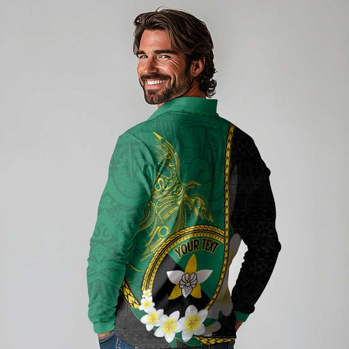Personalised PNG Enga Provins Long Sleeve Polo Shirt Papua New Guinea Plumeria Melanesian Pattern - Aussie Hoodie