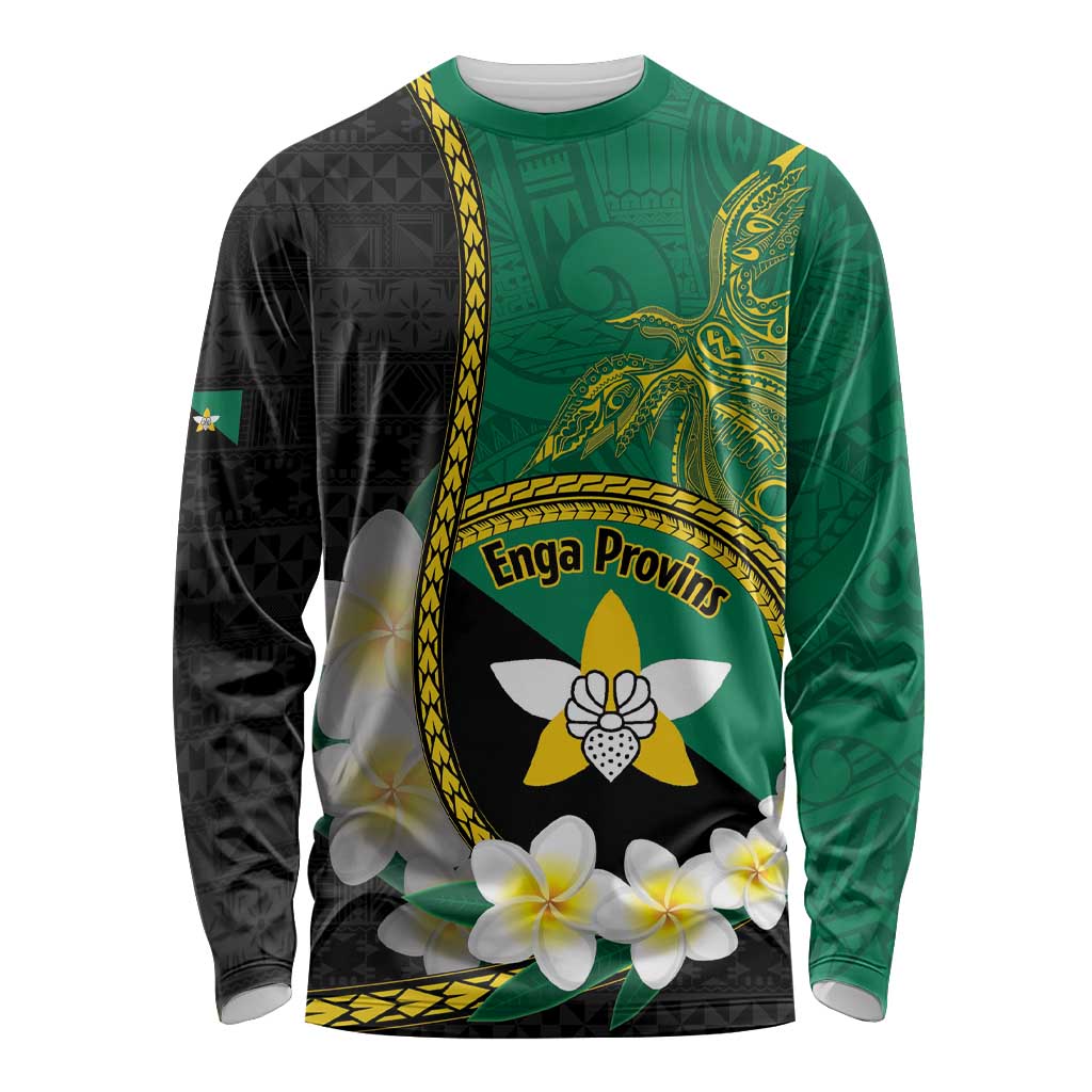 Personalised PNG Enga Provins Long Sleeve Shirt Papua New Guinea Plumeria Melanesian Pattern - Aussie Hoodie