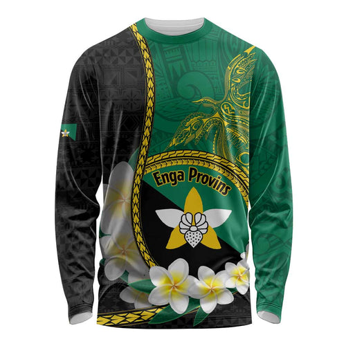 Personalised PNG Enga Provins Long Sleeve Shirt Papua New Guinea Plumeria Melanesian Pattern - Aussie Hoodie
