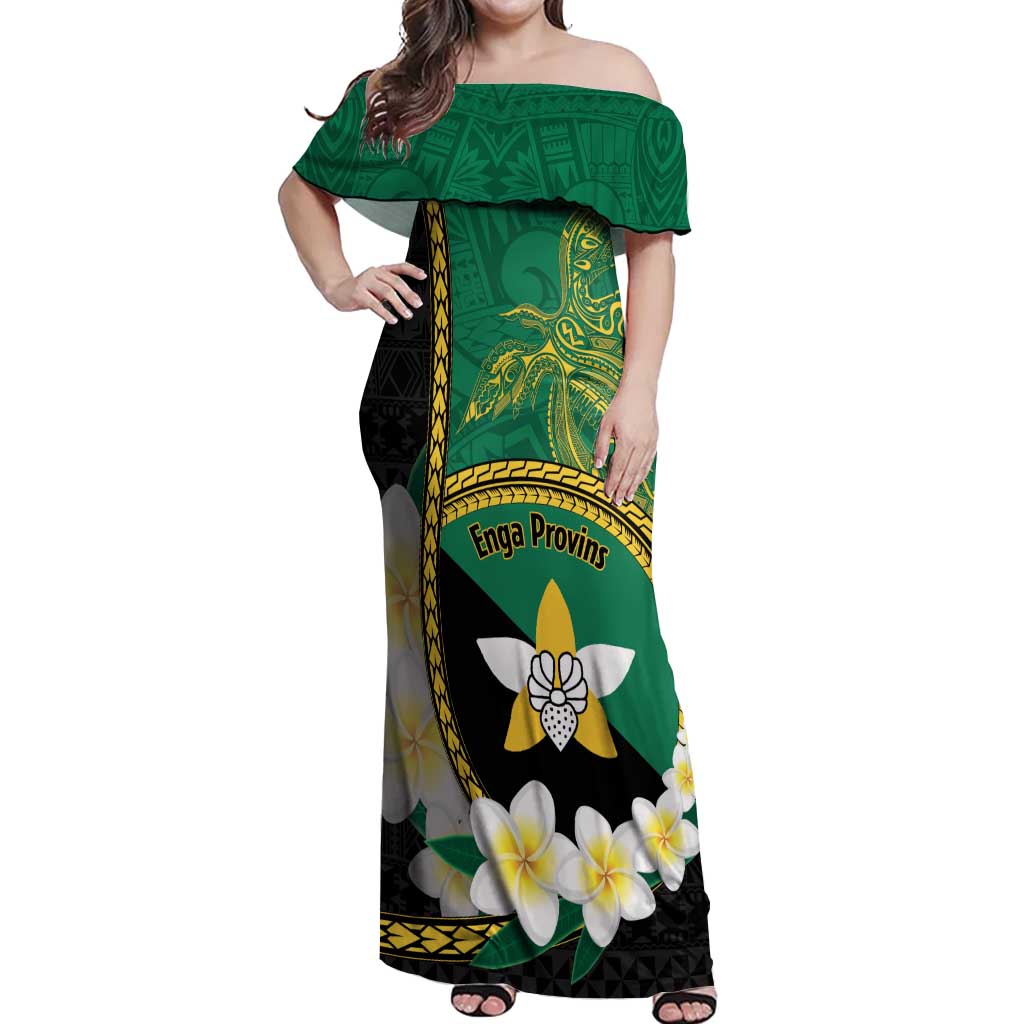 Personalised PNG Enga Provins Off Shoulder Maxi Dress Papua New Guinea Plumeria Melanesian Pattern - Aussie Hoodie