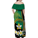 Personalised PNG Enga Provins Off Shoulder Maxi Dress Papua New Guinea Plumeria Melanesian Pattern - Aussie Hoodie