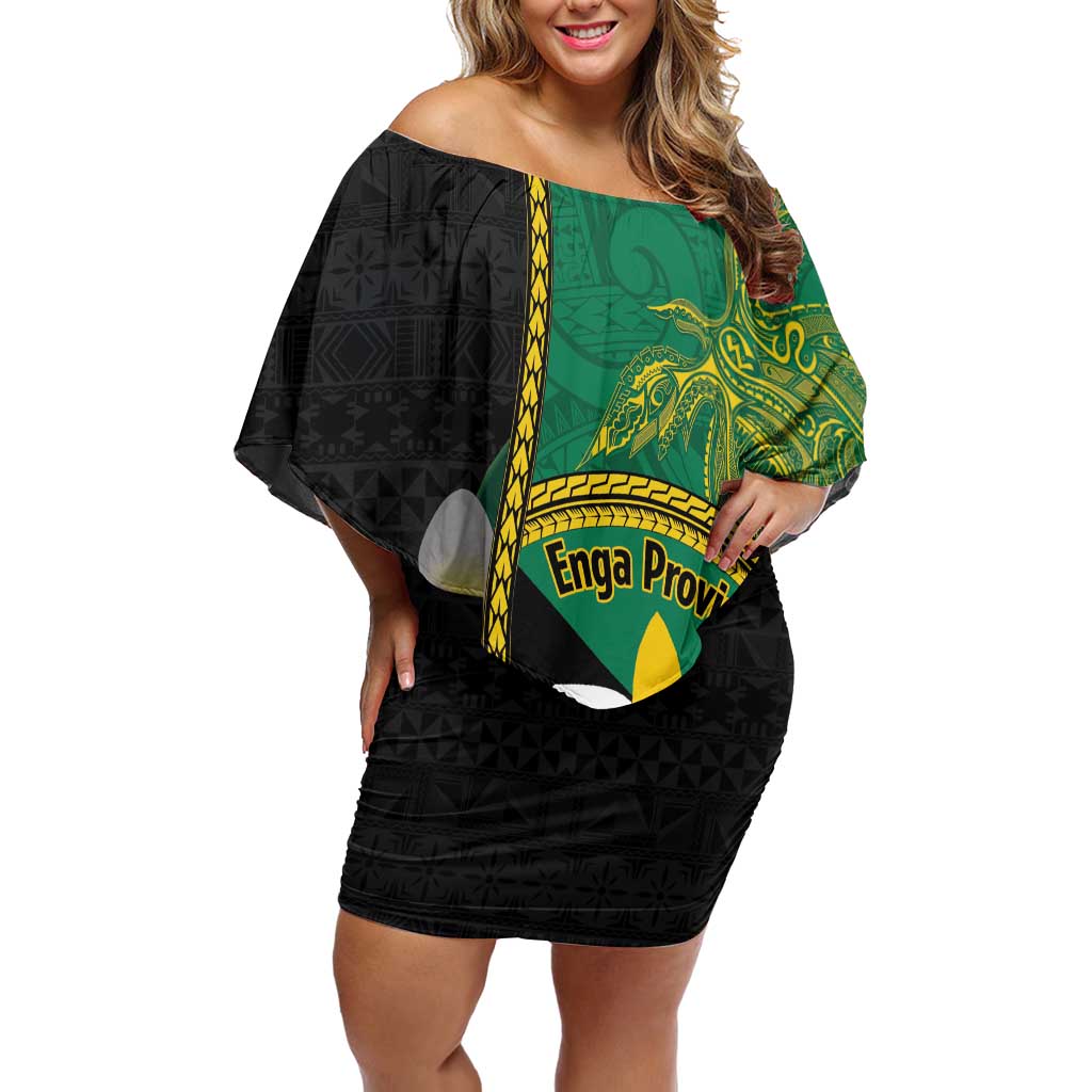 Personalised PNG Enga Provins Off Shoulder Short Dress Papua New Guinea Plumeria Melanesian Pattern - Aussie Hoodie