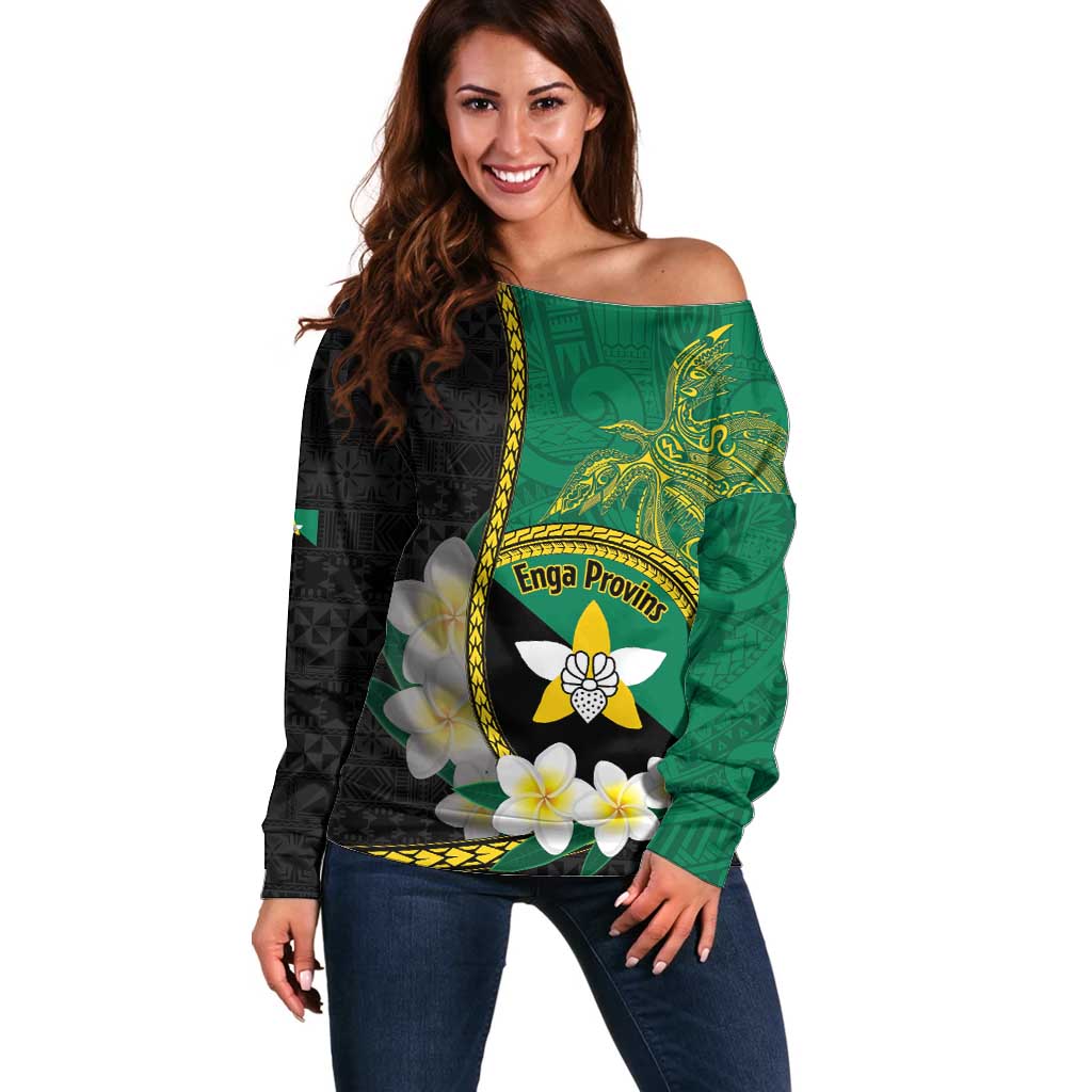Personalised PNG Enga Provins Off Shoulder Sweater Papua New Guinea Plumeria Melanesian Pattern - Aussie Hoodie