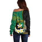 Personalised PNG Enga Provins Off Shoulder Sweater Papua New Guinea Plumeria Melanesian Pattern - Aussie Hoodie