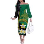 Personalised PNG Enga Provins Off The Shoulder Long Sleeve Dress Papua New Guinea Plumeria Melanesian Pattern - Aussie Hoodie
