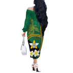 Personalised PNG Enga Provins Off The Shoulder Long Sleeve Dress Papua New Guinea Plumeria Melanesian Pattern - Aussie Hoodie