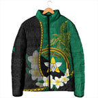 Personalised PNG Enga Provins Padded Jacket Papua New Guinea Plumeria Melanesian Pattern - Aussie Hoodie